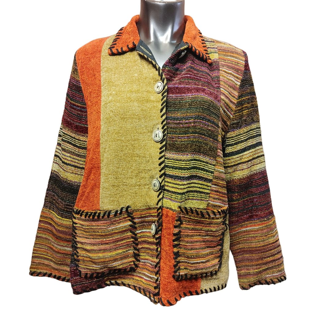 Allure Women's Wool Multi Colored Patchwork Button Down Lined Jacket Medium